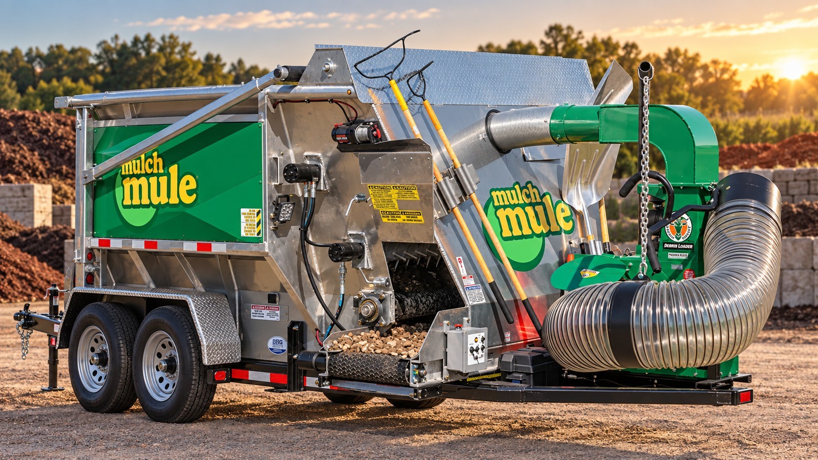 Mulch Mule material-handling trailer with debris loader