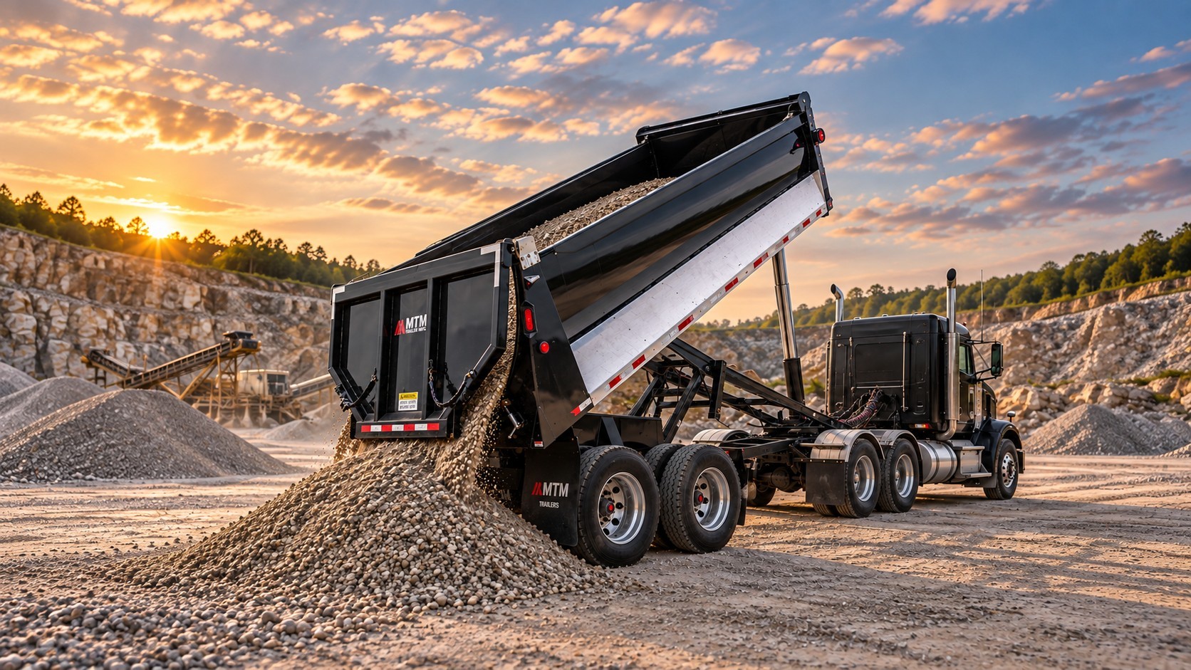 MTM end-dump trailer unloading aggregate