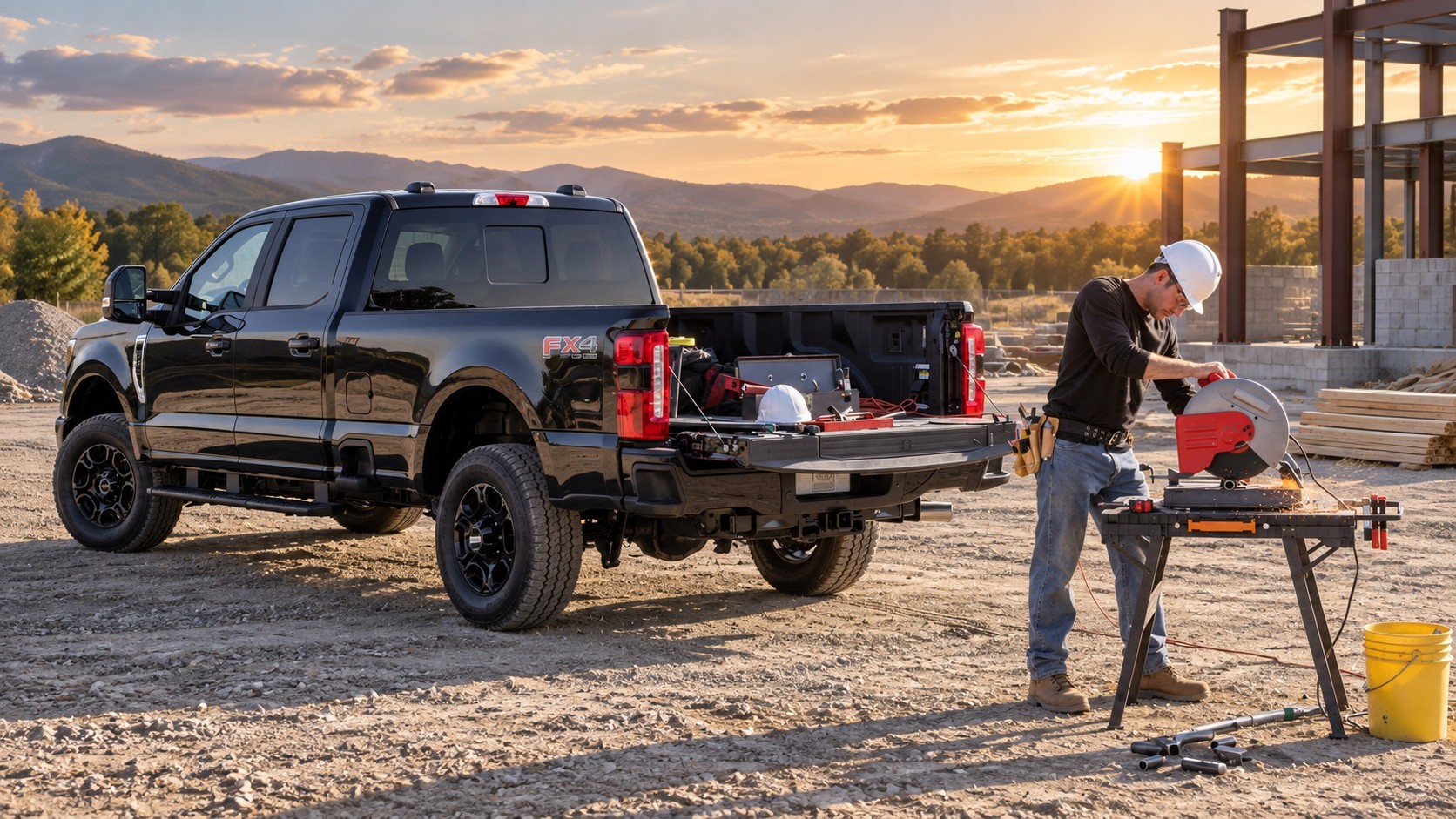 Ford Super Duty work pickup at a job site